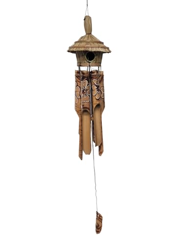 Hand Crafted Bird House Bamboo Wind Chime Hibiscus Flowers