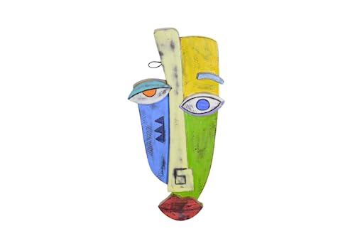 WorldBazzar ABSTRACT MASK AFRICAN HAND CARVED WOODEN TRIBAL TIKI MASK WALL DECOR FACE CUBIST