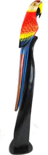 WorldBazzar 40" Tall Hand Carved Wood red Parrot Statue Sculpture Stand Art