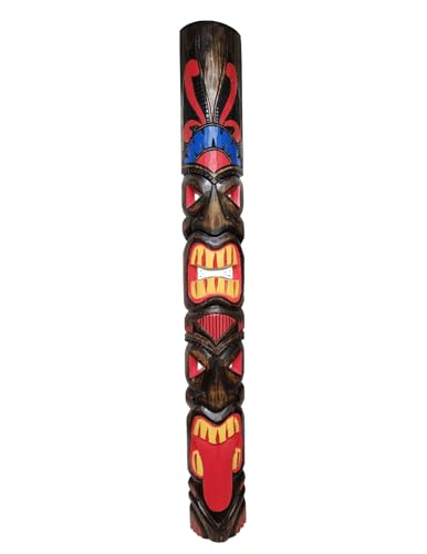 WorldBazzar 59 inch HAND CARVED POLYNESIAN HAWAIIAN TIKI STYLE MASK 5 FT TALL