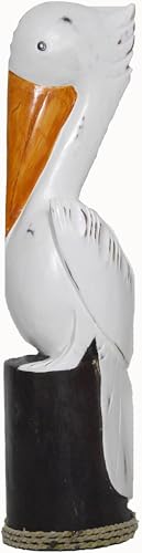 19 Inch Tall Solid Wood Pelican Statue Nautical Decoration (White)