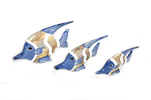 WorldBazzar Beautiful Unique Set of 3 Wooden Fish Hand Carved Statue Sculpture Art Angel