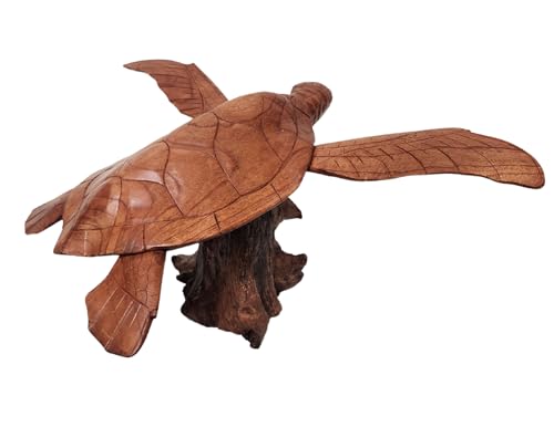 WorldBazzar Beautiful Huge Hand Carved Wood Turtle Ocean Coral Statue One of Kind