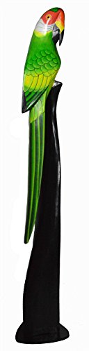 40" Tall Hand Carved Wood Green Parrot Statue Sculpture Stand Art