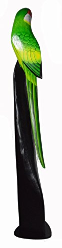 40" Tall Hand Carved Wood Green Parrot Statue Sculpture Stand Art