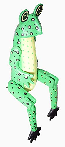 Shelf Sitter Green Tree Frog Statue Hand Painted Carved Wood Meditating Yoga Rain Forest
