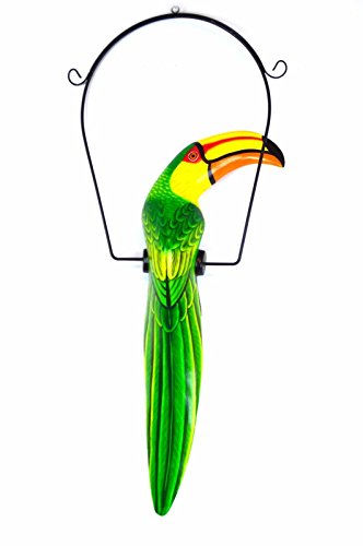25" Inch Hand Painted Wooden Toucan Bird Hanging Statue Green