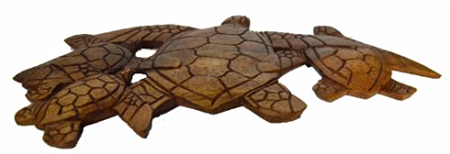 WorldBazzar HAND CARVED WOODEN SEA TURTLE FAMILY ART WALL SCULPTURE PLAQUE…, brown