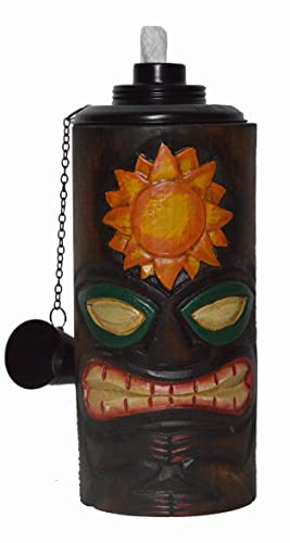 WORLDBAZZAR TIKI FACE TORCH TABLE TOP HANDMADE TOTEM MASK TROPICAL POLYNESIAN HAWAIIAN SUN DESIGN