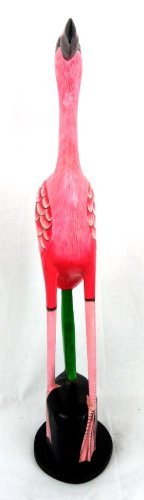 20" Hand Carved Beautiful Wood Pink Flamingo Bird Sculpture Tropical Home Decor