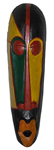 AFRICAN HAND CARVED WOODEN TRIBAL MASK ORANGE LIPS WALL DECOR