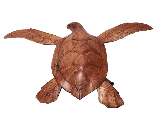 WorldBazzar Beautiful Huge Hand Carved Wood Turtle Ocean Coral Statue One of Kind