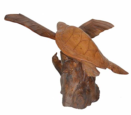Hand Carved Mahogany SEA Turtle ON Coral Log Drift Wood
