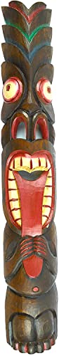 WorldBazzar 40 in Tribal Tongue Polynesian Tiki Bar Mask Hand Carved Island Tropical Decor