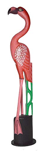 3FT Hand Carved Beautiful Wood Pink Flamingo Bird Sculpture Tropical Home Decor