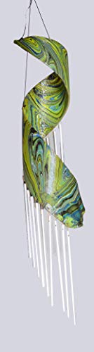 WorldBazzar Large Beautiful Palm Tree Spiral Leaf Wind Chime with Metal Musical Sound Calming Therapy