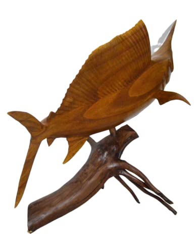 WorldBazzar Sailfish Marlin Beautiful Handmade Wood Sculpture Statue Ocean Mount Carving Sport Fish Trophy ONE of A Kind