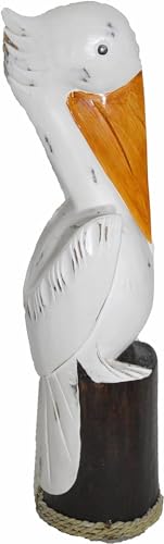 19 Inch Tall Solid Wood Pelican Statue Nautical Decoration (White)