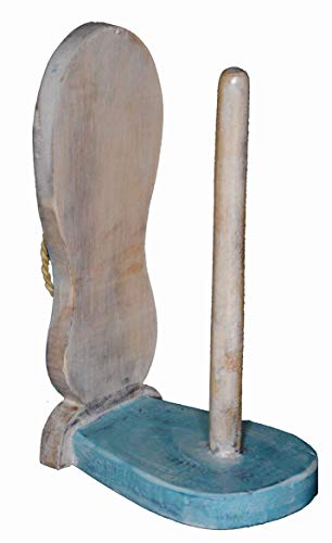 New Hand Carved FLIP Flop Teal Color Design Paper Towel Holder Wood Carving Nautical Statue Kitchen Gadget Sculpture