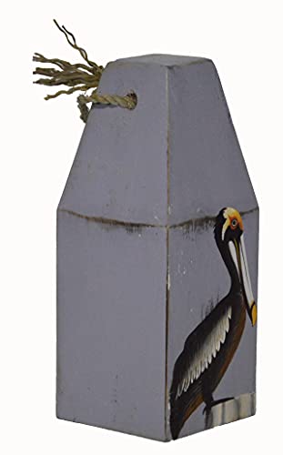 Hand Carved Beautiful Wood Pelican Coastal Bird Buoy Sculpture Tropical Home Decor Art Nautical