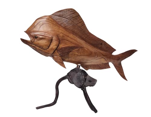 WorldBazzar Huge Beautiful Handmade Wooden MAHI MAHI Dolphin Sculpture Statue Carving Sport Fish Trophy ONE of A Kind
