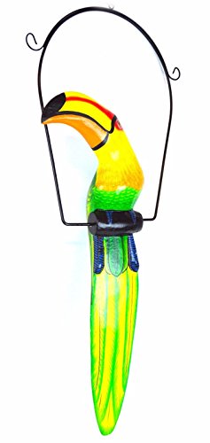 25" Inch Hand Painted Wooden Toucan Bird Hanging Statue Green