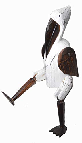 Shelf Sitter White Pelican Statue Hand Painted Carved Wood Meditating Yoga