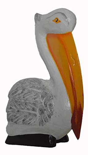 Hand Carved Nautical Wood 10" White Pelican Statue Art Rustic Cottage Look