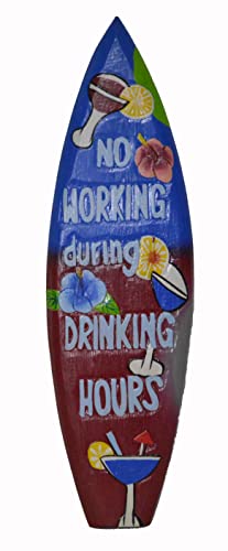 Parrot NO WORKING DURING DRINKING HOURS Tiki Bar Sign Surfboard Surf Board with Shark Bite