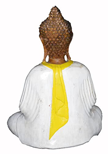 12.5" Wooden Serene Sitting Buddha Statue Handmade Meditating Sculpture Figurine Decorative Home Decor Accent Rustic Handcrafted Art Traditional Modern Contemporary Oriental Decor