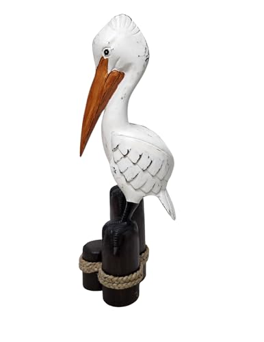 Large Hand Carved Nautical Wood Pelican Statue Carving Sculpture Art
