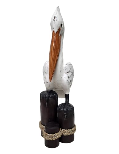 Large Hand Carved Nautical Wood Pelican Statue Carving Sculpture Art