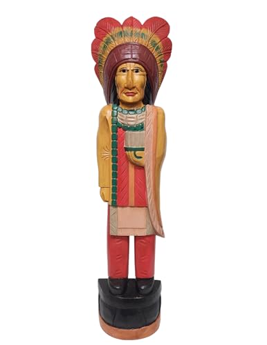 worldbazzar Cigar Indian Huge Hand Crafted Wooden Sculpture Cowboys Horseshoes Shotgun Old west Hunting