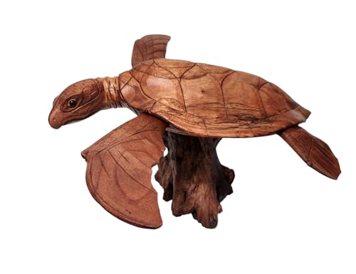 WorldBazzar Beautiful Huge Hand Carved Wood Turtle Ocean Coral Statue One of Kind