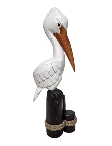 Large Hand Carved Nautical Wood Pelican Statue Carving Sculpture Art
