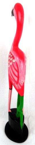 20" Hand Carved Beautiful Wood Pink Flamingo Bird Sculpture Tropical Home Decor