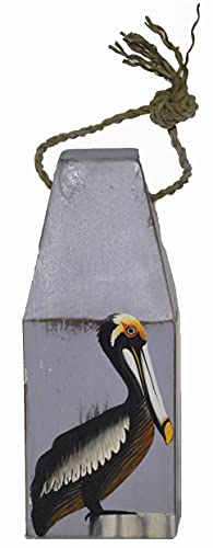 Hand Carved Beautiful Wood Pelican Coastal Bird Buoy Sculpture Tropical Home Decor Art Nautical