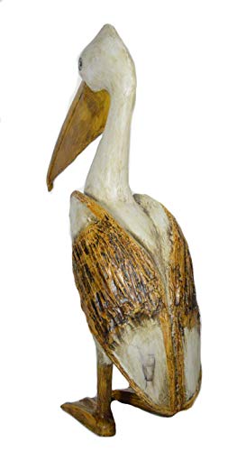 Hand Carved Nautical Wood Pelican Statue Carving Sculpture Art