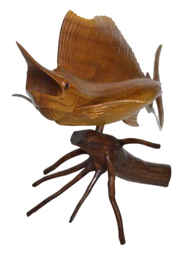WorldBazzar Sailfish Marlin Beautiful Handmade Wood Sculpture Statue Ocean Mount Carving Sport Fish Trophy ONE of A Kind