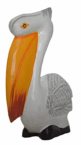 Hand Carved Nautical Wood 12" White Pelican Statue Art Rustic Cottage Look