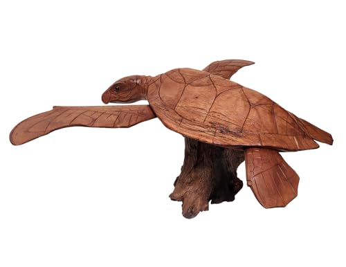 WorldBazzar Beautiful Huge Hand Carved Wood Turtle Ocean Coral Statue One of Kind