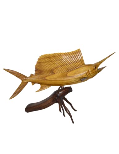 WorldBazzar Sailfish Marlin Beautiful Handmade Wood Sculpture Statue Ocean Mount Carving Sport Fish Trophy ONE of A Kind