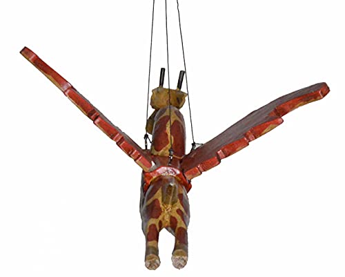 Hand Carved Wooden African Flying Wings Baby Giraffe Statue Mobile Dream Folk Art