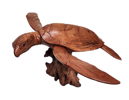 WorldBazzar Beautiful Huge Hand Carved Wood Turtle Ocean Coral Statue One of Kind