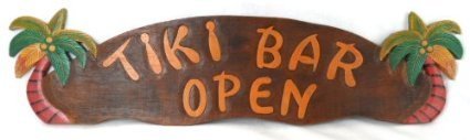 CLEARANCE SCRATCH AND DENT HAND CARVED TIKI BAR OPEN SIGN WITH TWO PALM TREES 3D