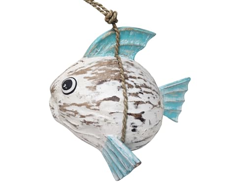 WorldBazzar Beautiful Unique Coconut KOKI Goldfish Blue Wooden Fish Hand Carved Statue Sculpture Art