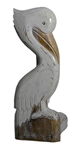 WorldBazzar Hand Carved White Pelican Paper Towel Holder Wood Carving Nautical Statue Kitchen Gadget Sculpture