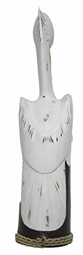 20" White LG Hand Carved Nautical Wood Pelican Statue Carving Sculpture Art