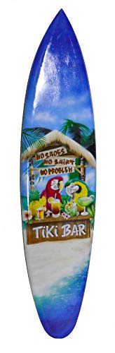 " NO SHOES NO SHIRT NO PROBLEM TIKI BAR " Beach Parrot Happy Hour Hard Wood Handmade AIRBRUSHED ART Corona Beer Palm Tree 39" Surfboard Sign Wall Plaque Art