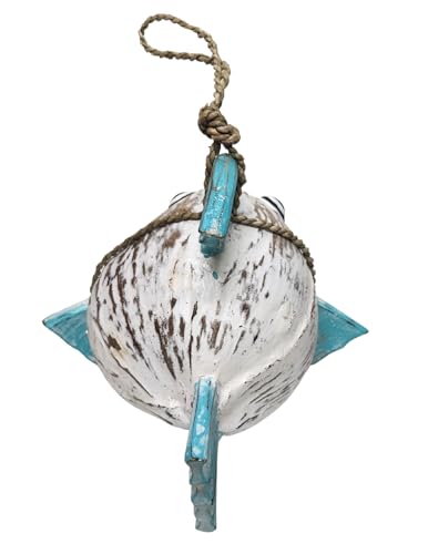 WorldBazzar Beautiful Unique Coconut KOKI Goldfish Blue Wooden Fish Hand Carved Statue Sculpture Art